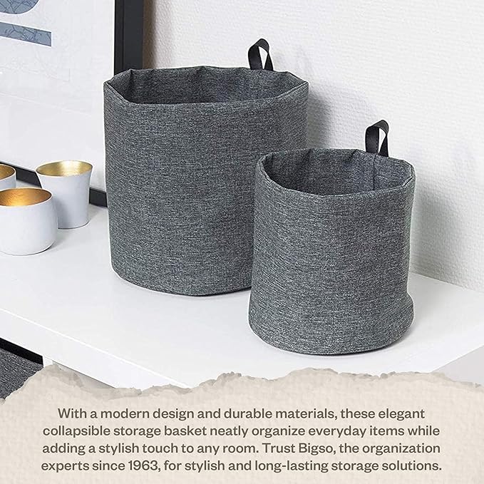 Bigso Box of Sweden Soft Hang Around Hanging Storage Basket Small | for Organizing Everyday Necessities | Collapsible Wall Hanging Storage Basket for Closets | 6.7" x 6.7" | Small | Grey