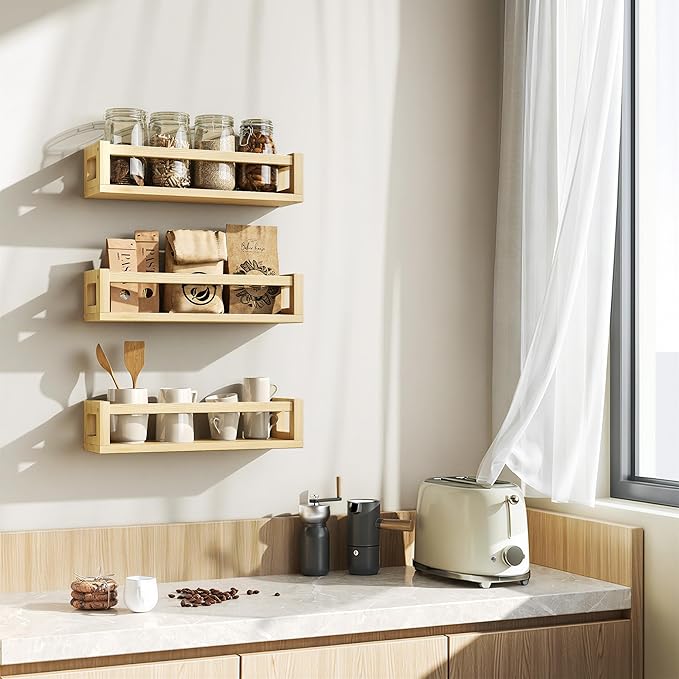 Upgraded Thick Floating Shelves - Multi-Use Wall-Mounted Bookshelves for Kids and Nursery, Ideal for Books, Toys, Spice Rack, Decor - NaturalWood