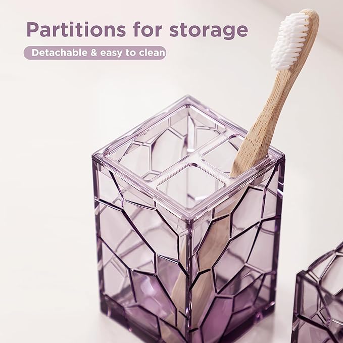 HBlife Bathroom Accessories Set, Lavender Purple Acrylic Bathroom Counter Set with Toothbrush Holder, Soap Dispenser, Tumbler, Soap Dish, Boho Modern Bathroom Decor, Ideal Gift Choice