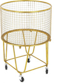 Deco 79 Metal Storage Cart Deep Set Metal Mesh Laundry Basket with Wheels, 16L x 16W x 24.95H, Gold