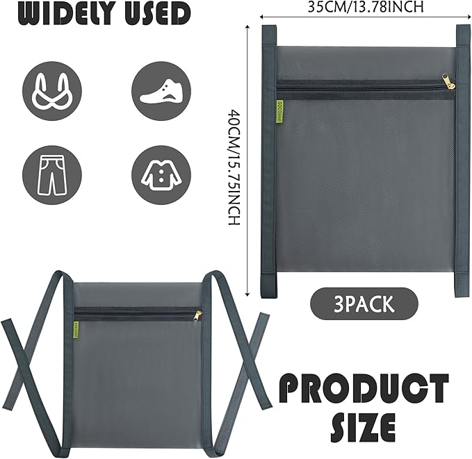 Sneaker Wash & Dry Net Bag for Dryer, 15.7x13.8 Inch Large HoneyComber Mesh Bags with Zipper and Strap for Shoes, Clothing, Laundry Reused Bag Tool (2Pcs Grey)