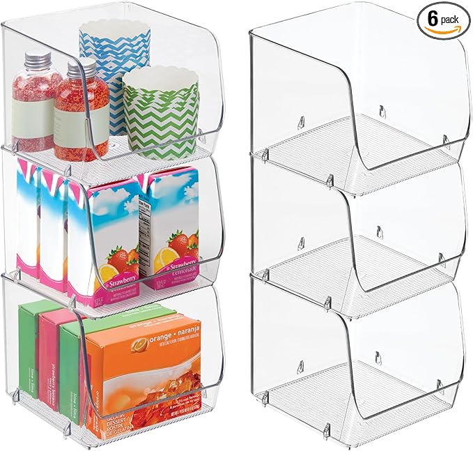 iDesign Stackable Open-Front Storage Bins for Kitchen and Pantry Organization - Set of 6 - Clear - Plastic