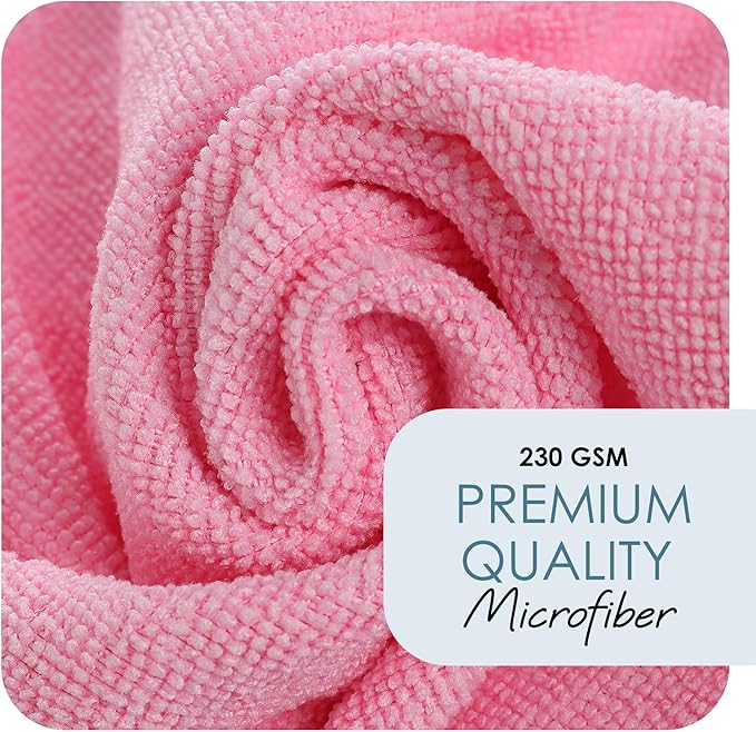 Hearth & Harbor Microfiber Cleaning Cloth Microfiber Towels for Cars 24 Pack Washcloths Pink Cleaning Rags Reusable Microfiber Towel Microfiber Cloth Rags Lint Free Cloth 12Inchesx12Inches