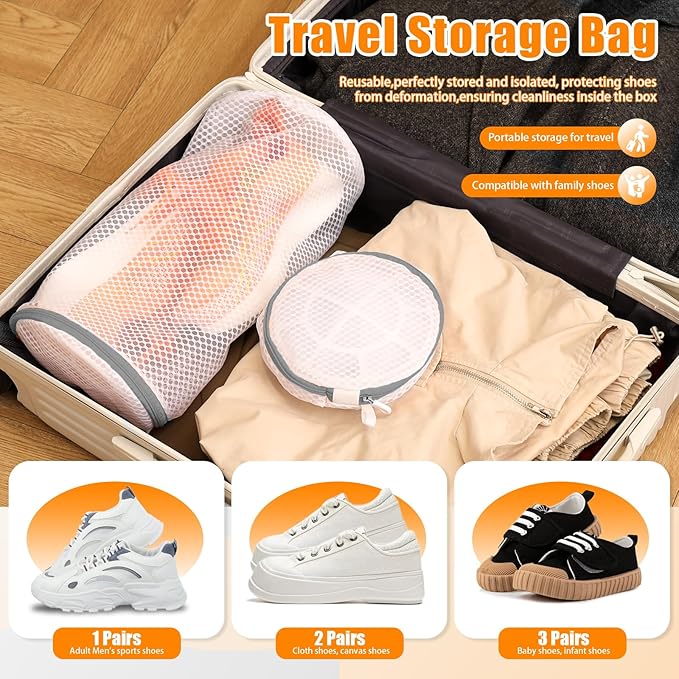 Kimmama Shoe Washing Machine Bag, Shoe Bag for Washing Machine, Mesh Laundry Bags for Sneakers, Footwear, Trainers, Slippers, Honeycomb Net, Grey Zipper, 7x15" (Pack of 2)