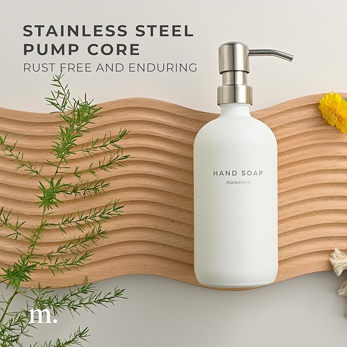 MaisoNovo Soap Dispenser 1-Piece Set | 16.9oz White Bottles with Silver Stainless Steel Pump Core