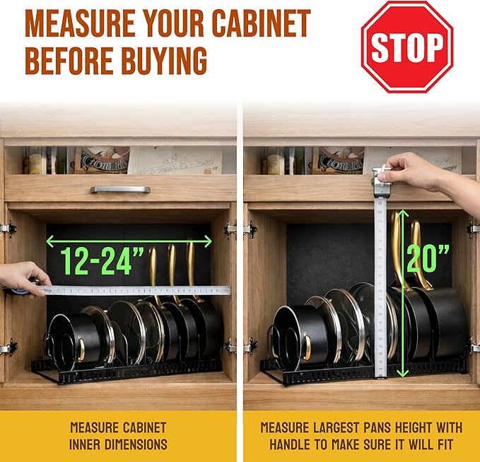 Norcalway Adjustable Bakeware Pots and Pans Organizer Under Cabinet,14 Dividers Cookie Sheet Baking Pan Pot Lid Organizers