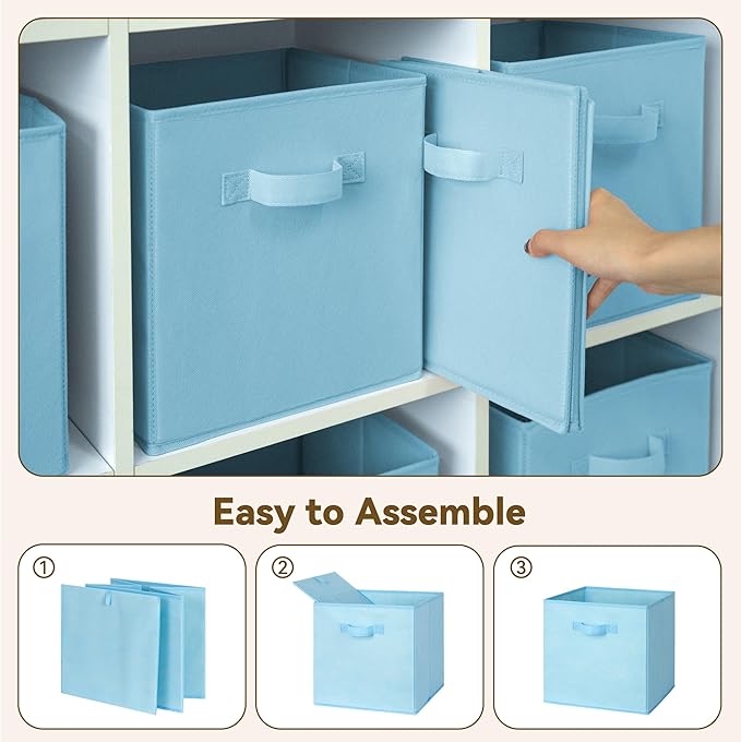 GRANNY SAYS 11 Inch Cube Storage Organizer, Cube Storage Bins, Fabric Collapsible Storage Bins, Storage Cubes for Shelves, Closet, Light Blue, 6-Pack