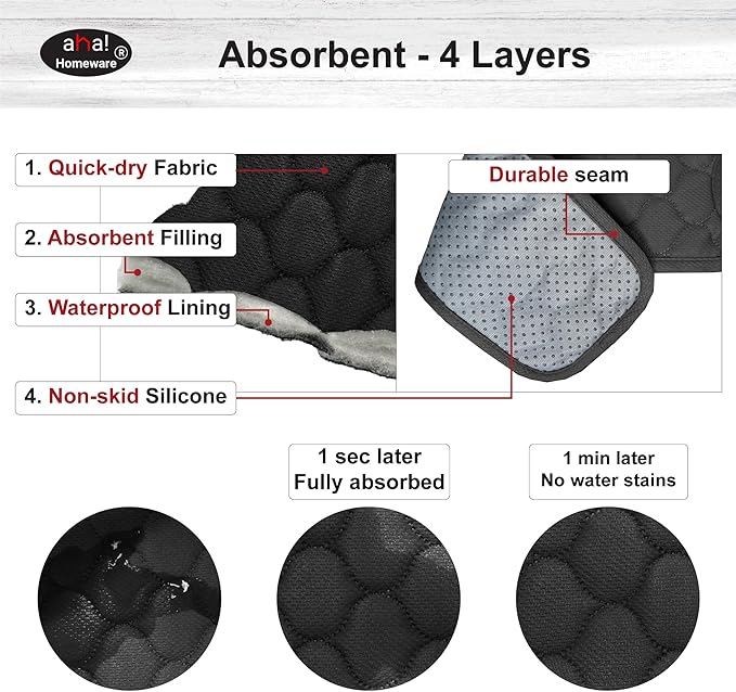 Bathroom Sink Splash Guard 3-Round-Hole : AHA HOMEWARE, Faucet Mat for Bathroom Sink 3 Holes (Black & Black)