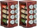 Kamenstein 16 Jar Hourglass Revolving Countertop Spice Rack with Spices Included, FREE Spice Refills for 5 years, Acacia with Stainless Steel Caps,Brown (Pack of 2)