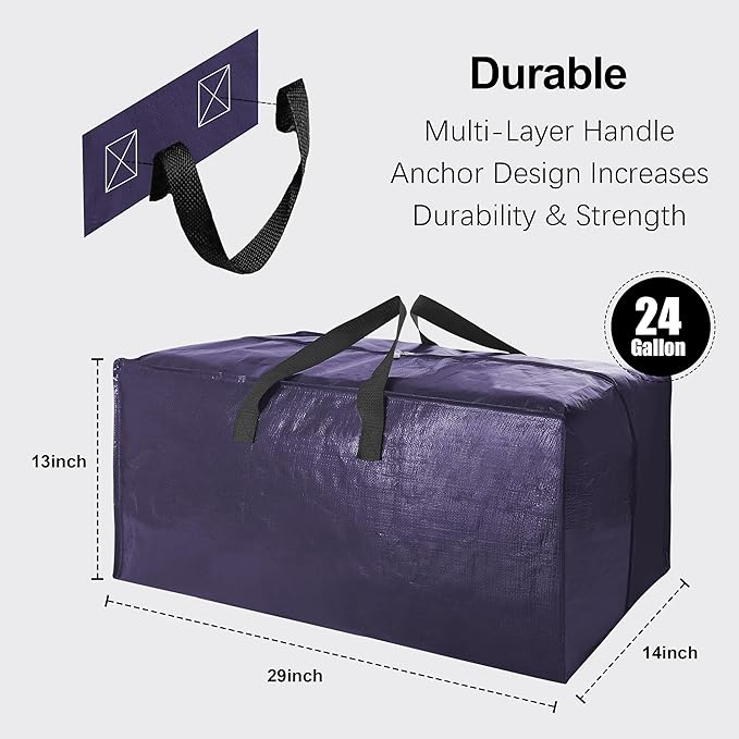 6 Pack Heavy Duty Large Moving Bags W/Backpack Straps - Strong Handles & Zippers, Storage Totes, Fold Flat, Alternative to Moving Box and Storage Bin, Semi-Transparent+Blue+Black