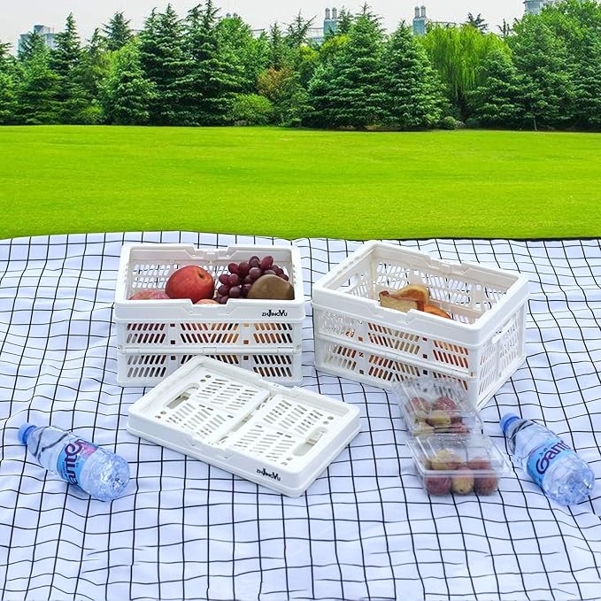 Plastic Basket Storage Crates,2-pack Plastic Baskets for organizing,Collapsible Shopping Basket,Foldable Crate with Handles,Collapsible Crate for Car,Kitchen,Bathroom,Medicine Grocery