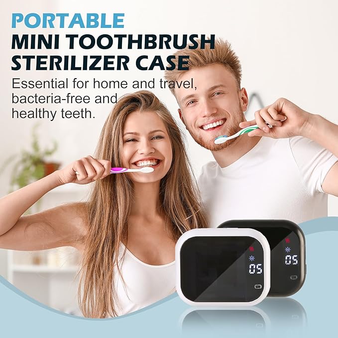 GTSolonia UV-C Toothbrush Cleaner, Portable Travel Cover for Manual/Electric Tooth brush, Magnetic Holder and Rechargeable Case for Any Size Toothbrush, Black