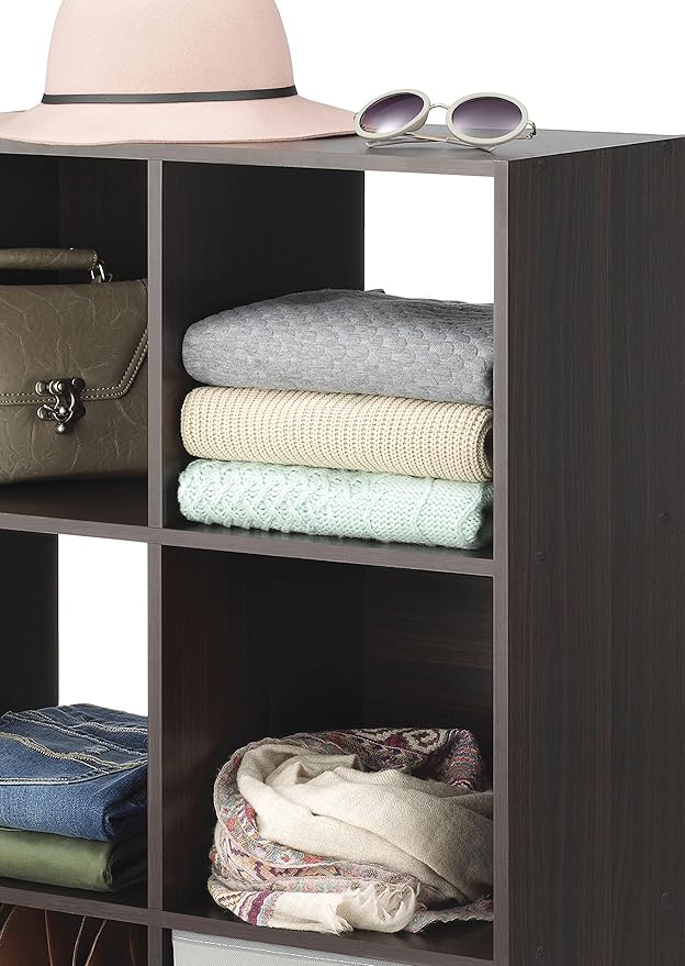 Whitmor 9 Cube Storage Organizer, 3 Tier Stackable Mdf Wood Bookcase, Open Storage Display Bookshelf, Storage Cabinet for Living Room, Bedroom, Home, Office, 35.5"L x 11.7"W x 35.5"H, Espresso