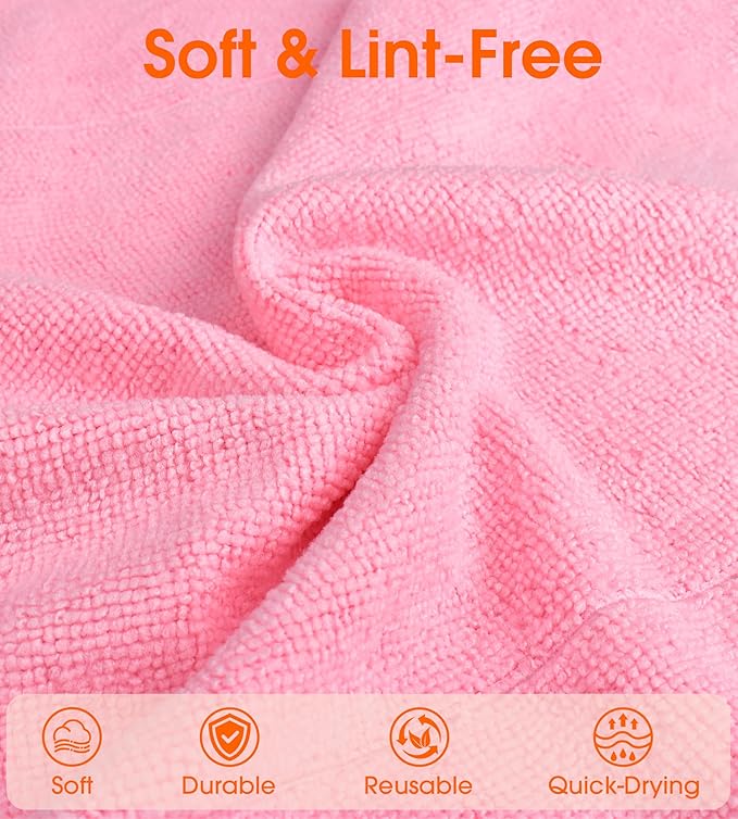 CHAUNCEY HOME Microfiber Cleaning Cloth Roll - 100 Pack Tear Away Microfiber Paper Towels, Reusable, Washable, Scratch-Free, Kitchen Towels for Car, Home, Kitchen, Glass, Dishes(Pink)