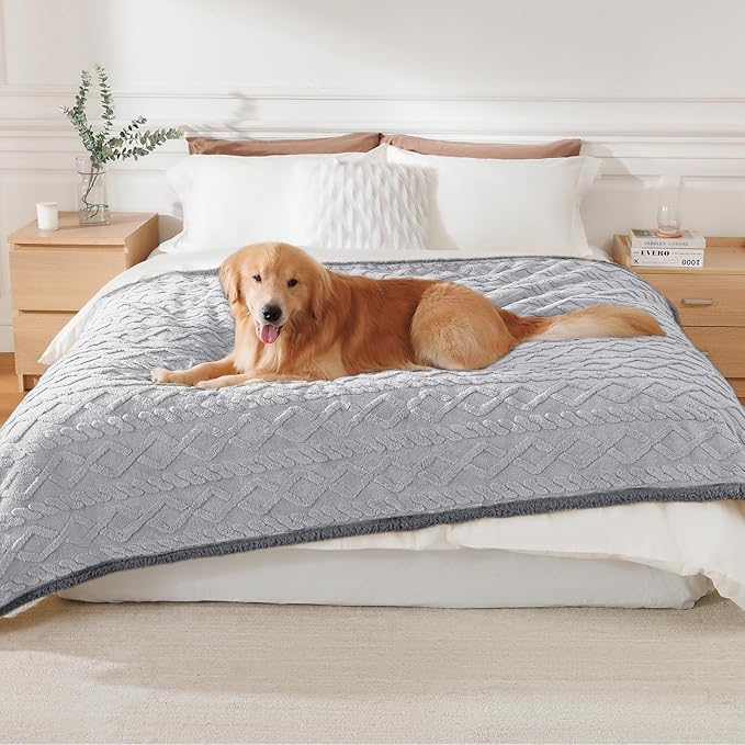 Luciphia Waterproof Pet Blanket, Liquid Pee Proof Dog Blankets for Sofa Bed Couch, Reversible Sherpa Fleece Furniture Protector Cover for Small Medium Large Dogs Cats,Light Grey X-Large（85" x 57"）