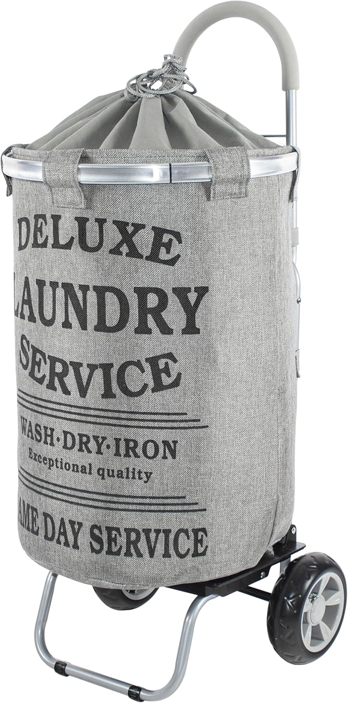 dbest products Laundry Trolley Dolly, Grey Laundry Bag Hamper Basket cart with wheels sorter