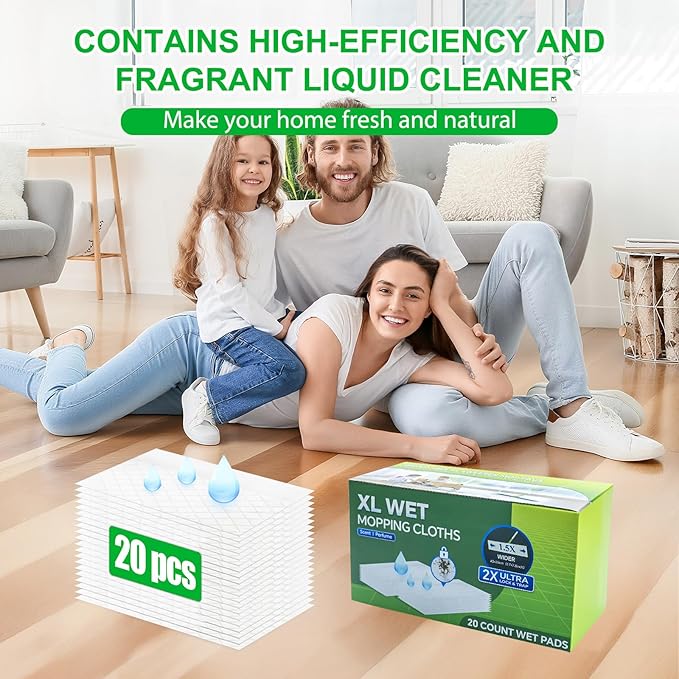 20 Count XL Wet Pads Refills for Swiffer Sweeper XL Mop, Disposable X-Large Wet Mopping Cloths, Extra Large Size Pads Refill for Multi-Surface Floor Cleaning (Mop not Included)