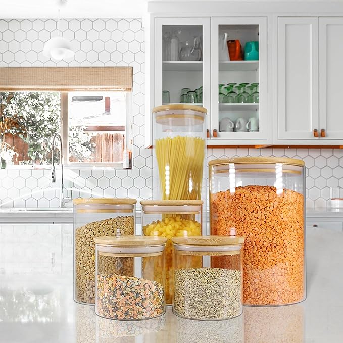 Urban Green Glass Jars with Airtight Lids, Airtight Glass Canisters with Locking Lids, (Bamboo 100oz)