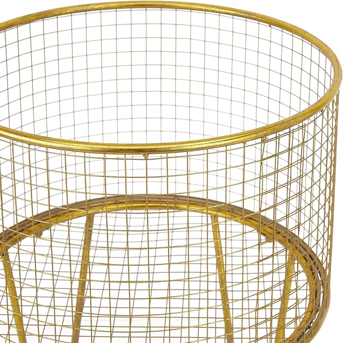 Deco 79 Metal Storage Cart Deep Set Metal Mesh Laundry Basket with Wheels, 16L x 16W x 24.95H, Gold