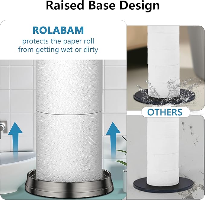 ROLABAM Toilet Paper Holder Stand with Reserve Function, Free Standing Toilet Paper Holder for Bathroom, Toilet Paper Stand with Reserve for 4 Rolls 22.5" Height (2 Pack, Brushed Nickel)