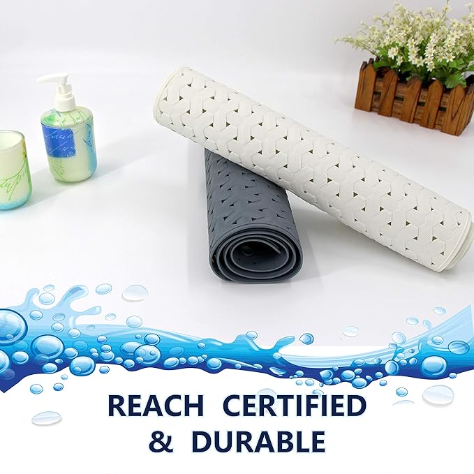 SafeLand- Non-Slip Bath, Shower, Tub Mat, TPR Material, Eco-Friendly, Non-PVC, Machine Washable, No Odor, with Powerful Suction Cups and Drain Holes, Tweed (15"x30" White x2)