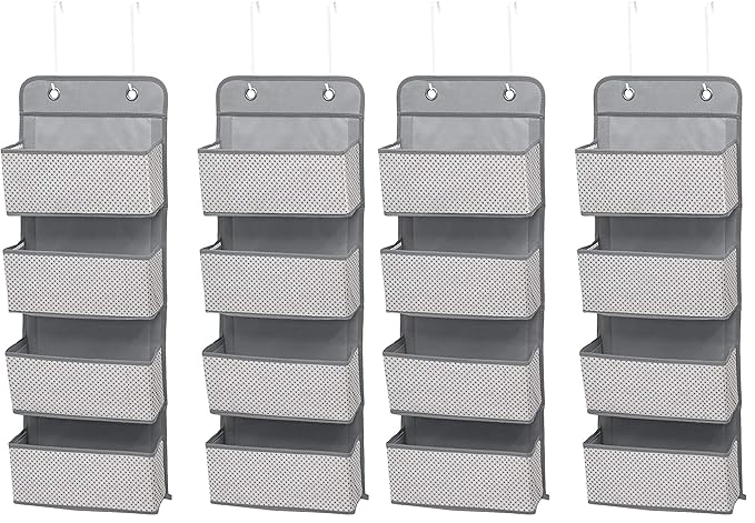 Delta Children 4 Pocket Over The Door Hanging Organizer - 4 Pack, Easy Storage/Organization Solution - Versatile and Accessible in Any Room in the House, Cool Grey