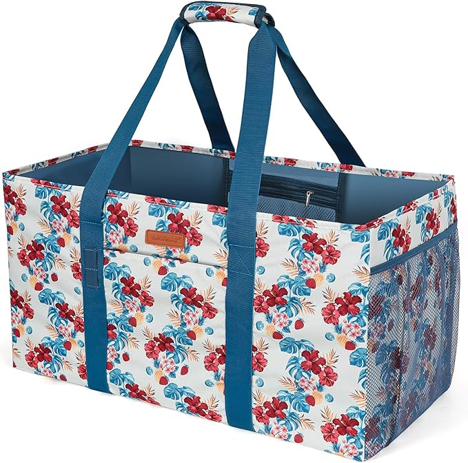 WONDAY Extra Large Reusable Grocery Bag Carrier with Handle, Thirty One Utility Tote Foldable for Shopping and Beach