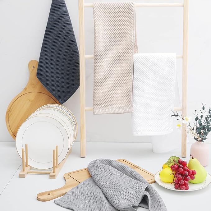 Homaxy 100% Cotton Waffle Weave Kitchen Dish Towels, Ultra Soft Absorbent Quick Drying Cleaning Towel, 13 x 28 Inches, 18-Pack, White