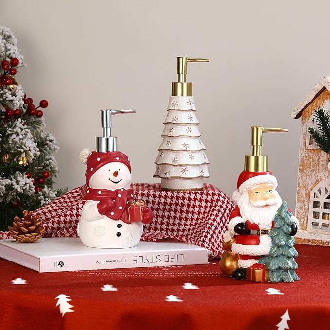 Luxspire Christmas Soap Dispenser with Glittering Sequins, Refillable with Pump, Christmas Bathroom Decor, 10oz