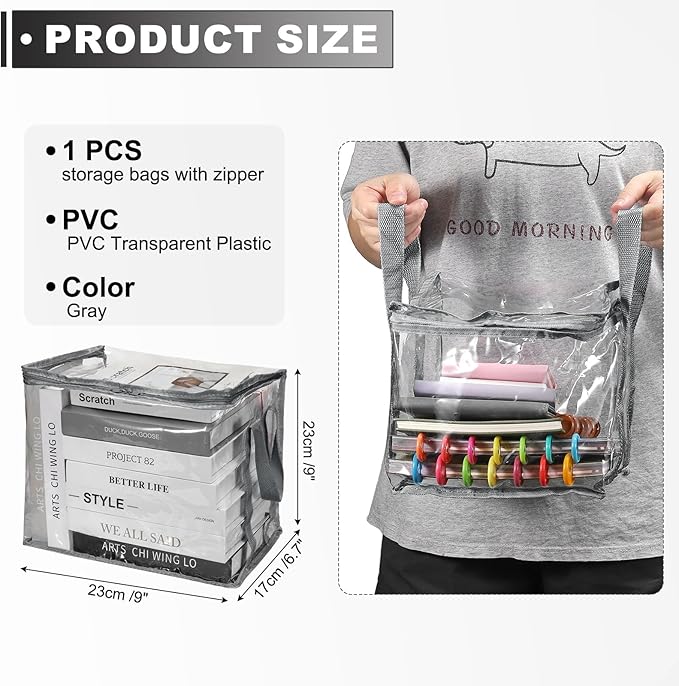 PATIKIL 9x10.6x9in Clear Storage Bags, Plastic Storage Bags Clear Small Zippered Organizers Foldable Closet Bed Sheet Organizer Cube with Zipper Handles for Book Clothes Yarn,S, Gray