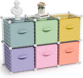 Leinuosen 6 Cube Storage Organizer with Fabric Bins, Wire Grid Stackable Shelves, Drawer Closet Organizer, Modular Storage Units for Bedroom Living Room Office Clothes Toys Crafts(White,Fresh Color)