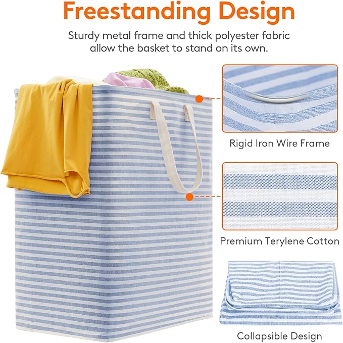 Lifewit 2 Pack Laundry Hamper Large Collapsible Laundry Baskets, Freestanding Waterproof Clothes Hamper with Easy Carry Handles in Laundry Room Bedroom Bathroom College Dorm, Blue, 2 x 100L