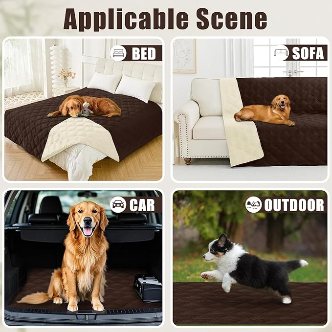 Smiry Waterproof Dog Bed Cover Blanket 68x82, Soft Reversible Pet Blanket, Washable Leakproof Cats Dogs Couch Cover for Sofa, Couch, Furniture, Lattice, Chocolate/Beige