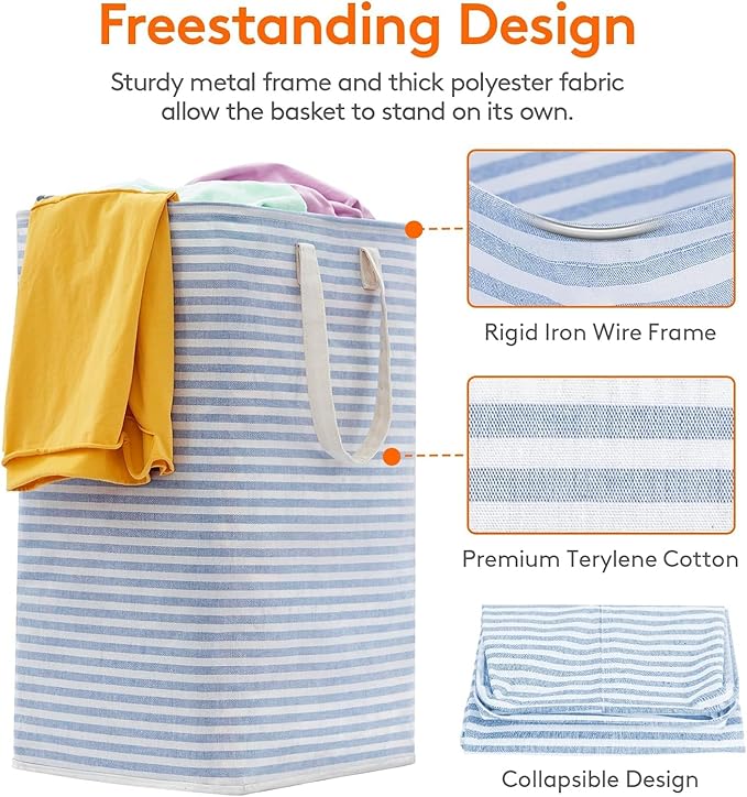 Lifewit 3 Pack Laundry Hamper Large Collapsible Laundry Baskets, Freestanding Waterproof Clothes Hamper with Easy Carry Handles in Laundry Room Bedroom Bathroom College Dorm, Blue, 3 x 80L