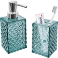 2PCS Mint Blue Bathroom Accessories. Contain Soap Dispenser and Toothbrush Holder Set. Boho Bathroom Set for Blue Bathroom Décor