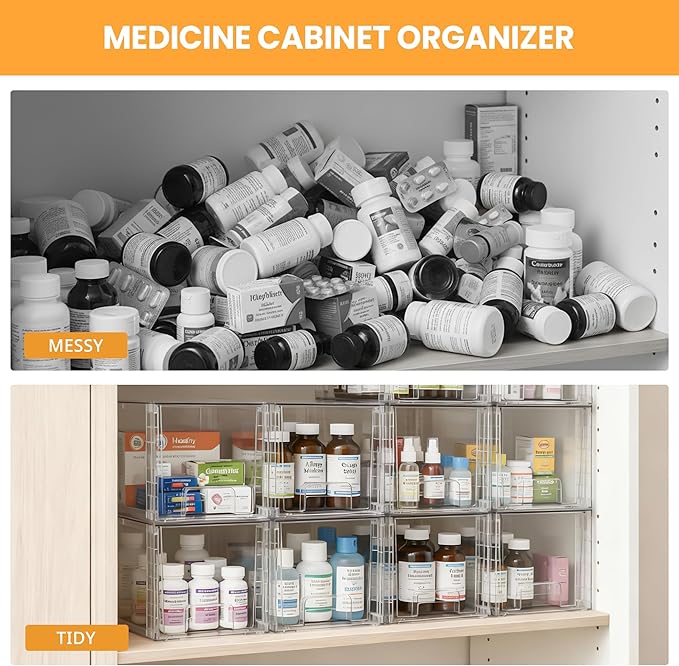 2 Pack Large Stackable Storage Drawers, Acrylic Bathroom Undersink Closet organizers and storage, Clear Plastic Bins for Pantry, Kitchen Cabinets, Makeup, Perfume, Baby Bottles, Medicine Organization