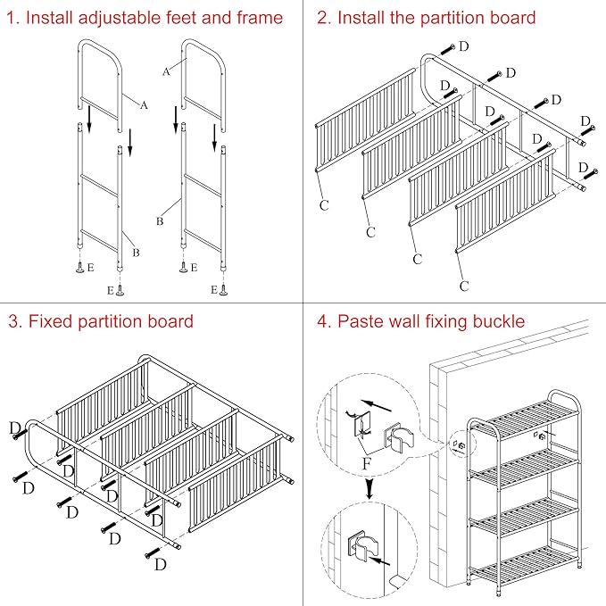 JSB 4-Tier Adjustable Shelving Unit, Heavy Duty Storage Rack Organizer Metal Corner Shelf for Kitchen Living Room Laundry Pantry Bathroom (White, 4 Tier)…