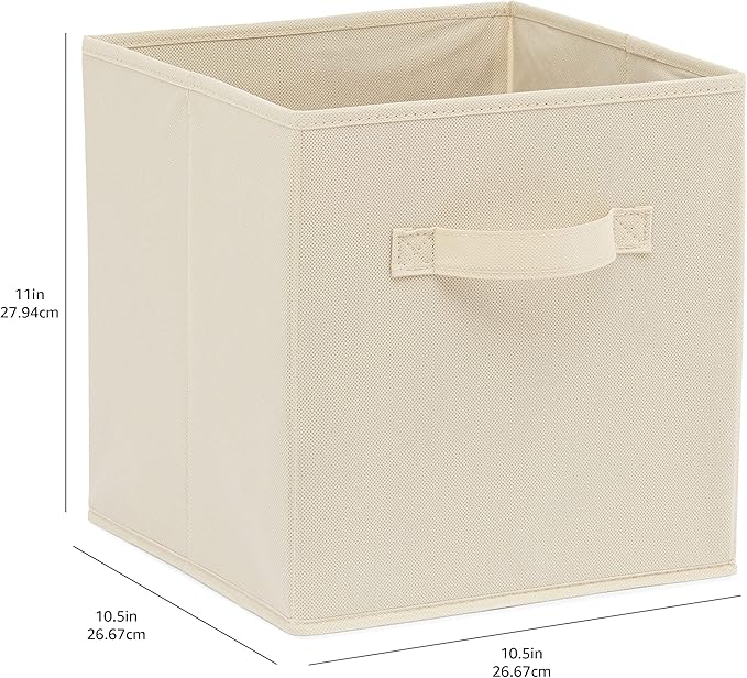 Amazon Basics Collapsible Fabric Storage Cubes Organizer with Handles,Sturdy,Beige,10.5-x-10.5-x-11-inch,6 Count (Pack of 5)