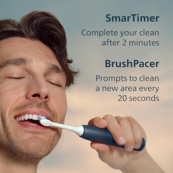 Philips Sonicare 6700 Series Electric Toothbrush - Next-Generation Sonicare Technology, Pressure Sensor, 9 Brushing Settings, SmarTimer, 21-Day Runtime, Travel Case, Navy Blue, HX7413/05