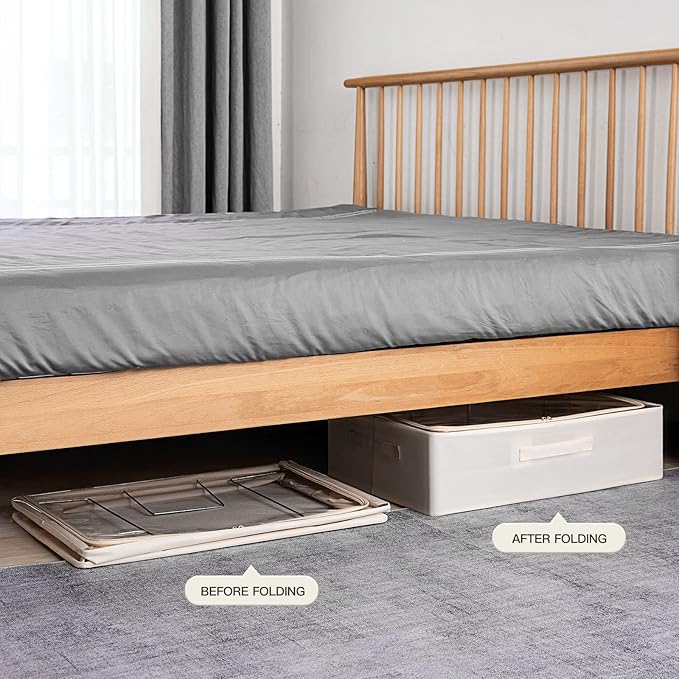 Under Bed Storage Bins Frame Storage Box Oxford Fabric Sturdy Underbed Container Foldable Stackable Large Capacity Clothes Organizer