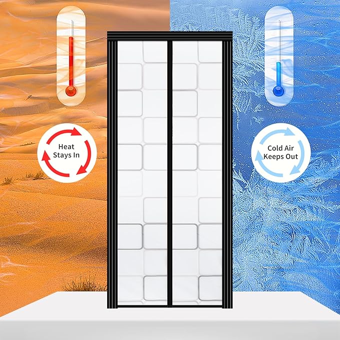 Adjustable Insulated Door Curtain, Magnetic Thermal Self-Closing Privacy Door Screen, Fit Doors Size Width 34" - 39" Height 81" - 84", Hands Free with Closure Weighted Bottom, Grey