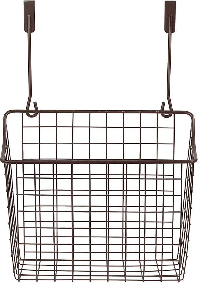 Spectrum Large Over Cabinet Door Organizer Bronze Wire Storage Basket for Kitchen Bathroom, Steel Hanging Cabinet Storage Organizer Basket Design Fits 0.75 Inch Cabinet Doors