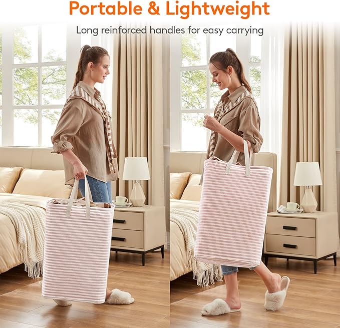 Lifewit 1 Pack Laundry Hamper Large Collapsible Laundry Baskets, Freestanding Waterproof Clothes Hamper with Easy Carry Handles in Laundry Room Bedroom Bathroom College Dorm, Pink, 80L