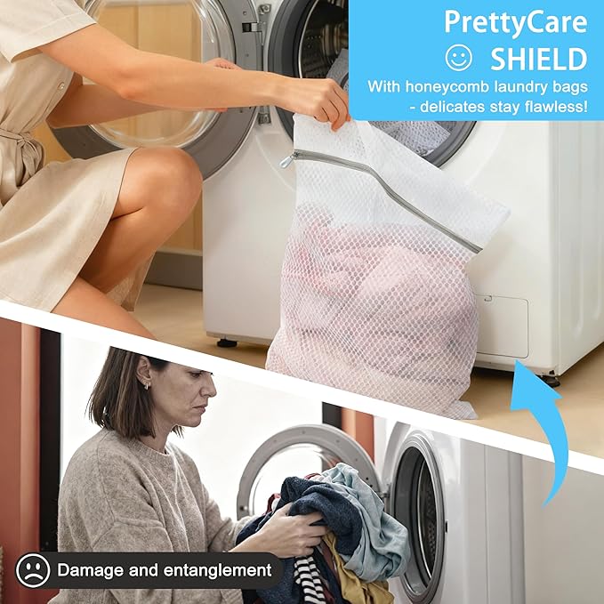 PrettyCare 3 Large (16x19inch) Mesh Laundry Bags for Delicates, Durable Honeycomb Wash Bags with Premium Zippers - Laundry Essentials Mesh Bags for Lingerie, Bras, Socks, Sweater, Travel & Organizing