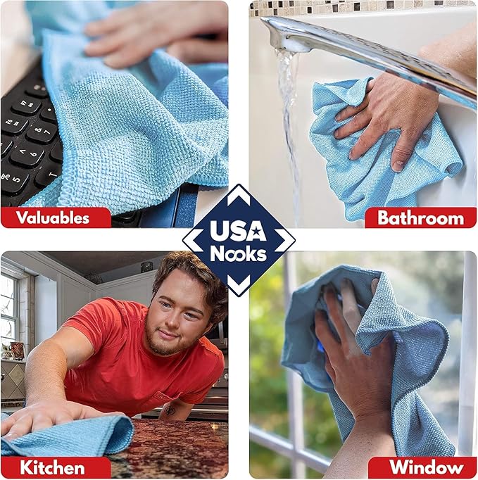USANOOKS Microfiber Cleaning Cloth - Turq - 50Pcs (12.5x12.5 inch) High Performance - 1200 Washes, Ultra Absorbent Car Towel Traps Grime & Liquid for Streak-Free Mirror Shine - car Washing Cloth