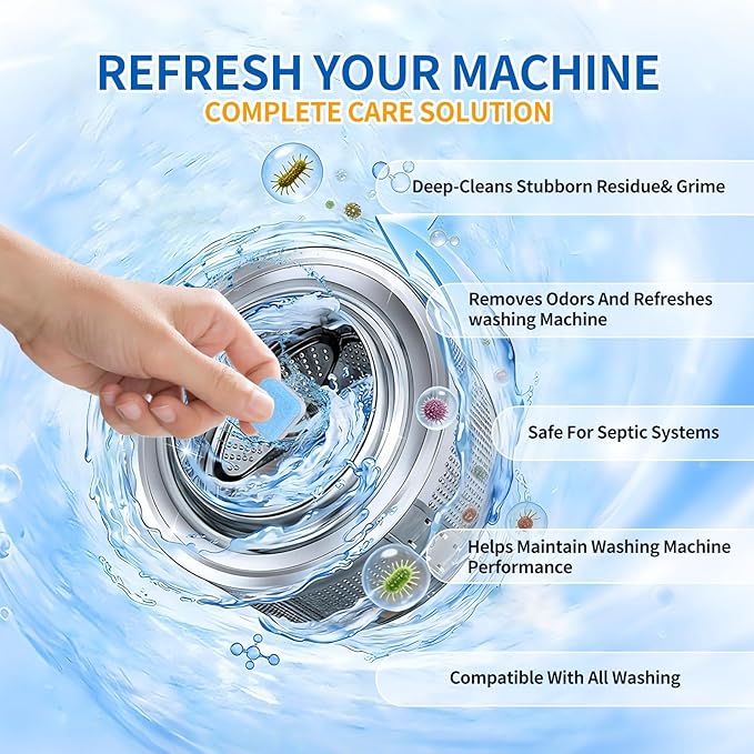 Washing Machine Cleaner Tablets–24 Packs,Deep Cleaning Tablets For HE Front Loader & Top Load Washer,Clean Inside Drum and Laundry Tub Seal-1Year Supply