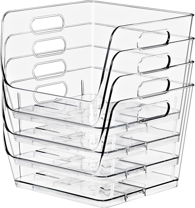 Sorbus Stackable Storage Bins Open Front, Clear Stackable Storage Bins, Pantry Bins for Storage and Organization, Acrylic Stackable Bins for Kitchen, Clear Pantry Organizer Bins (Medium Sqware 6 Pack)