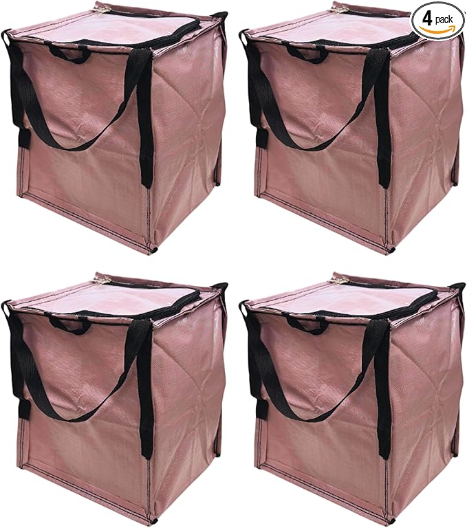 DURASACK Heavy Duty Storage Tote Bag with Zipper Top 22-Gallon Rugged Woven Polypropylene Moving Bag, Reusable Self-Standing Design, Holds up to 500 Pounds, Pack of 4, Mauve