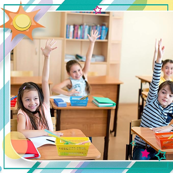 Sherr 36 Pack Classroom Storage Basket Small Plastic Basket for Organizing Crayon Pencil Container Storage Bin Tray Holder for Paper Shelf Back to School Office Supply 6.1"l x 4.3"w x 2.4"h(Colorful)