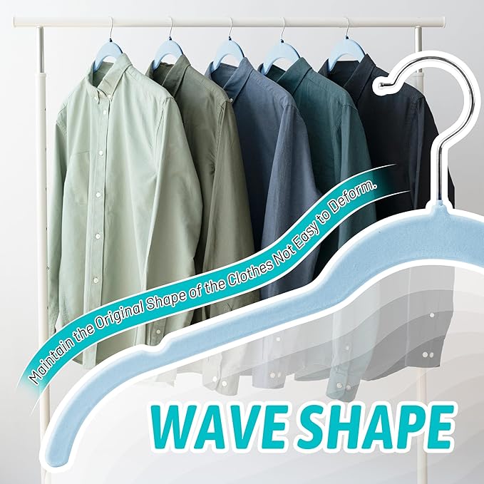 Sishynio Velvet Hangers 50 Pack – Slim Non-Slip Flocked Clothes Hangers with Notches, Space-Saving Durable Hangers for Dresses, Coats, Blouses(Blue)